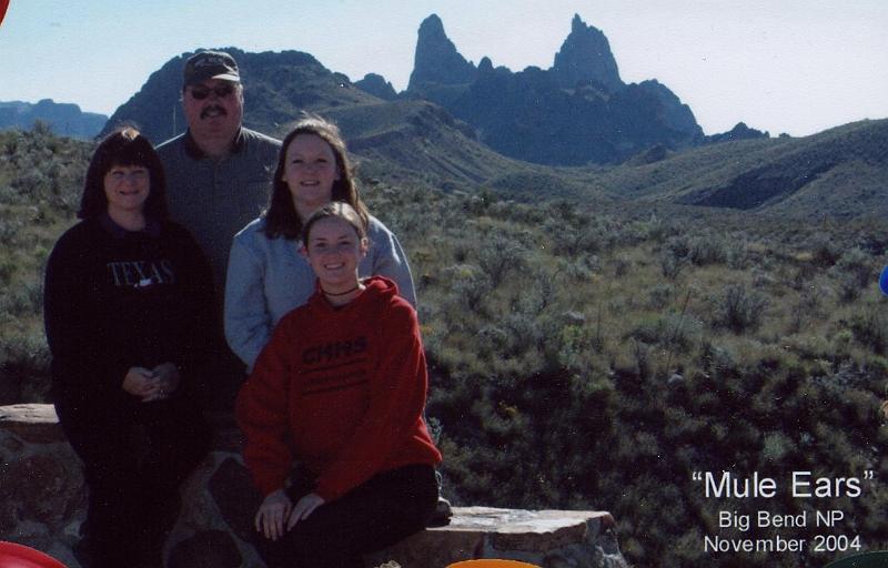 2004 Williams' Family Marty, Cathy, Gretchen, Stephanie Big Bend NP.jpg - 2004 - Williams Family Christmas card picture - Big Bend NP, TX